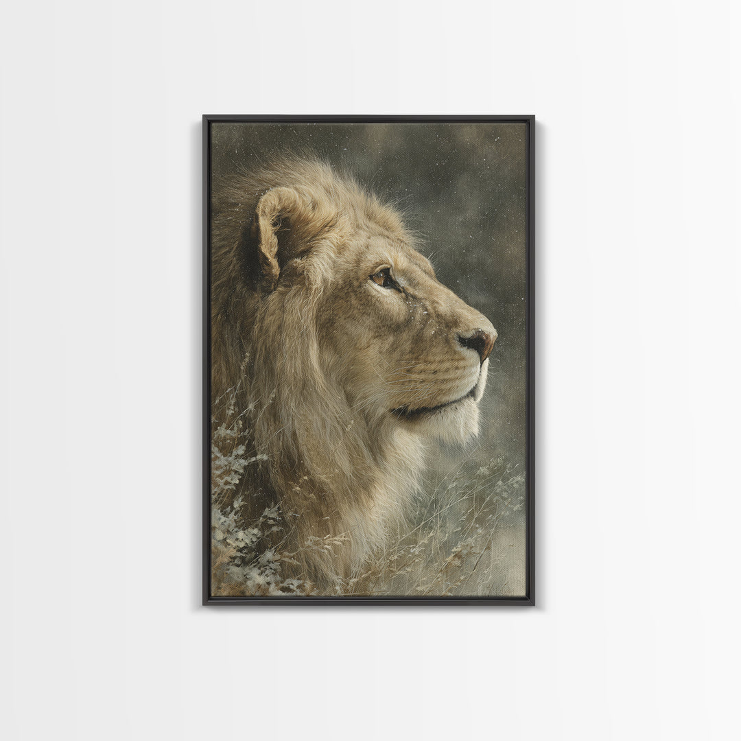 Regal Lion Profile Framed Canvas Print, Animal Art, Decor, Living Room Decor, Abstract Art, Creature, Printable Art, ANI-2x3-17
