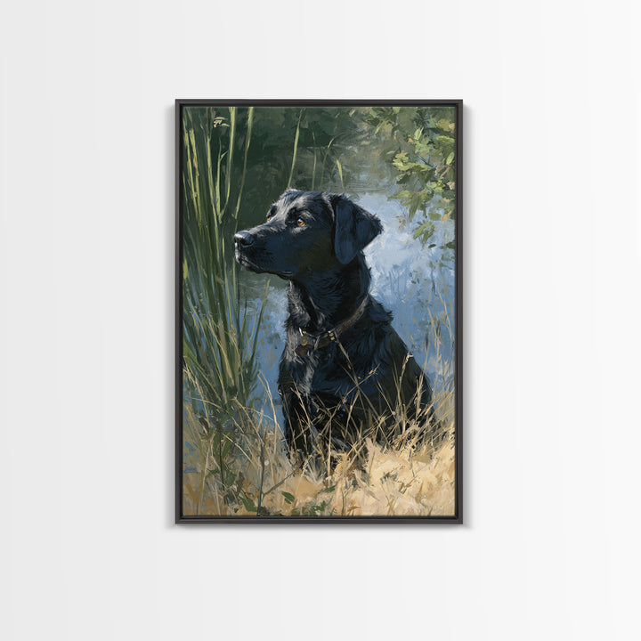 Dog Portrait with Painterly Collar and Loyal Framed Canvas Print, Animal Art, Contemporary Art, Living Room Decor, Creature, ANI-2x3-21