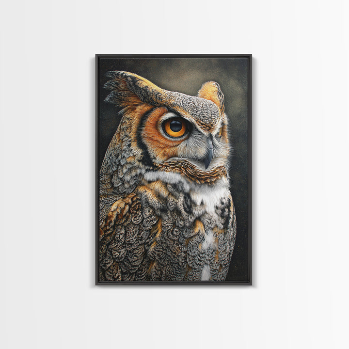 Owl with Moonlit Feathers and Celestial Accents Canvas Print, Animal Art, Art Print, Living Room Decor, Fine Art, Creature, ANI-2x3-23