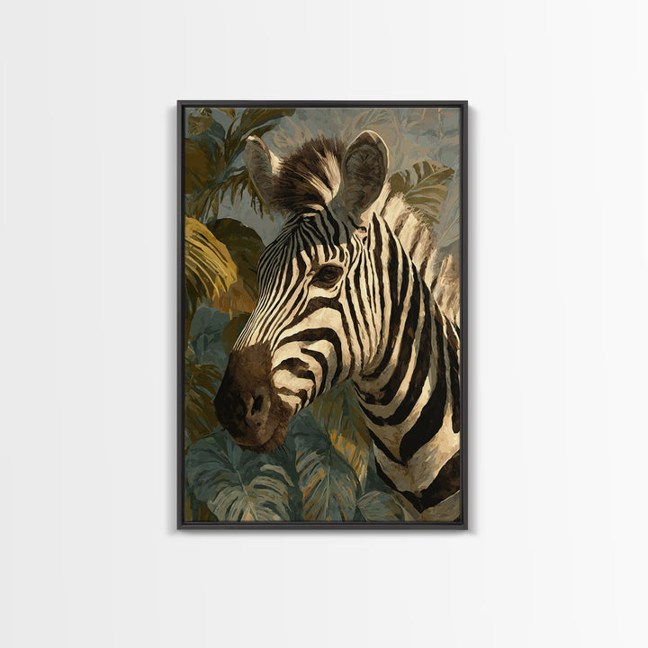Zebra Portrait with Bold Graphic Stripe Pattern Framed Canvas Print, Animal Art, Wall Art, Living Room Decor, Creature, ANI-2x3-25
