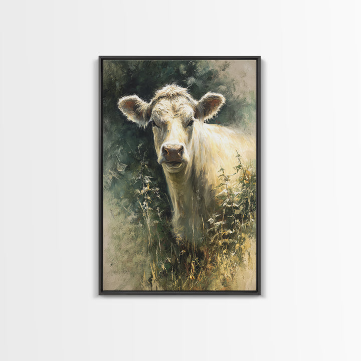 Gentle Cow Portrait Canvas Print, Animal Art, Minimalist Decor, Living Room Decor, Oil Painting, Creature, Digital Wall Art, ANI-2x3-39