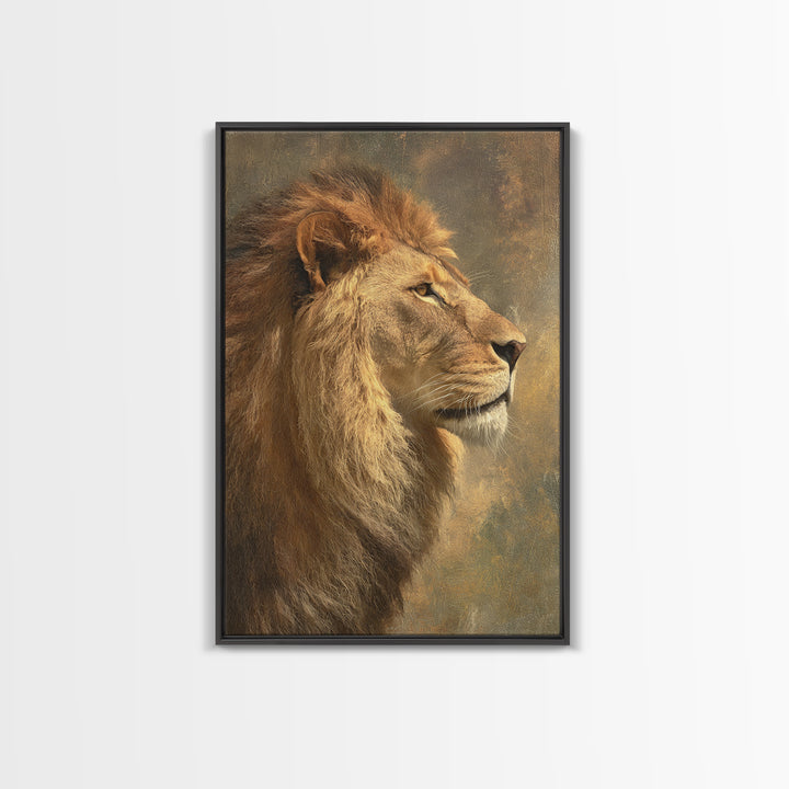 Regal Lion Profile Framed Canvas Print, Animal Art, Decor, Living Room Decor, Abstract Art, Creature, Printable Art, ANI-2x3-41