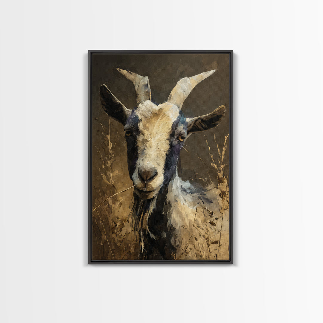 Goat Portrait with Rustic Folk Art Personality Canvas Print, Animal Art, Home Decor, Living Room Decor, Fine Art, Creature, ANI-2x3-5
