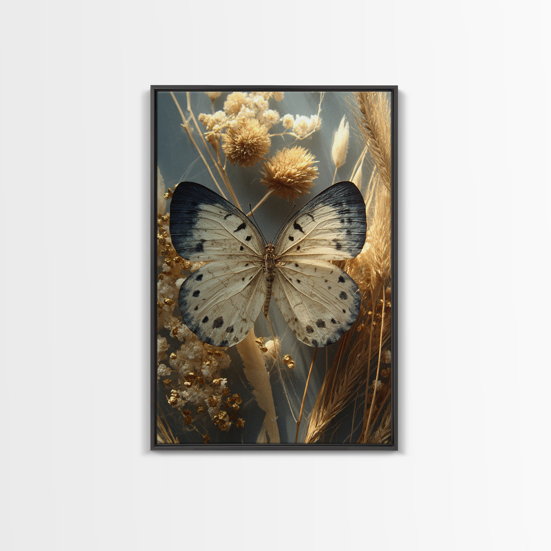 Butterfly Specimen Composition Framed Canvas Print, Animal Art, Textured Painting, Living Room Decor, Fine Art, Creature, ANI-2x3-55