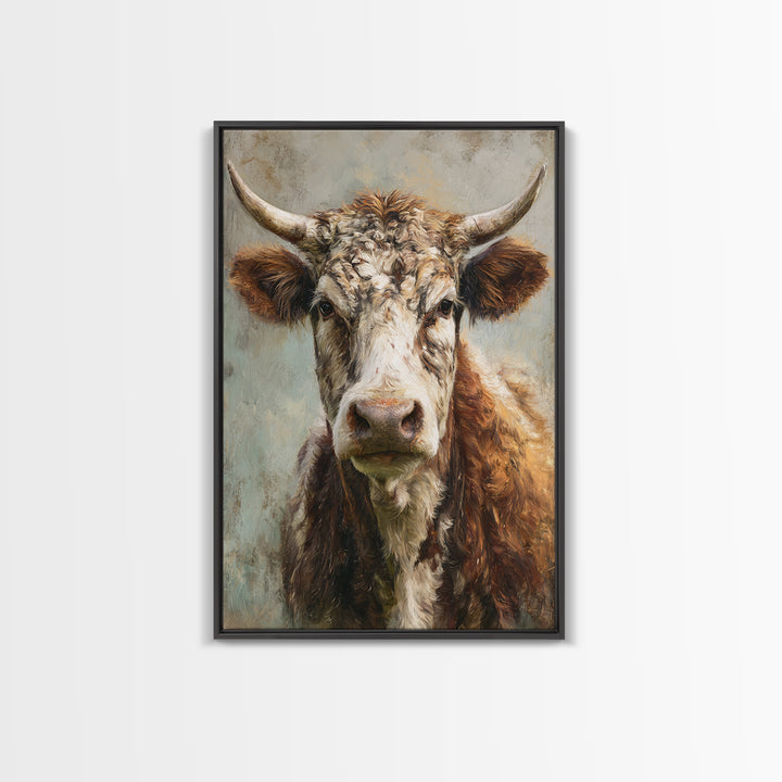 Gentle Cow Portrait Framed Canvas Print, Animal Art, Decor, Living Room Decor, Fine Art, Creature, Digital Print, Printable Art, ANI-2x3-63