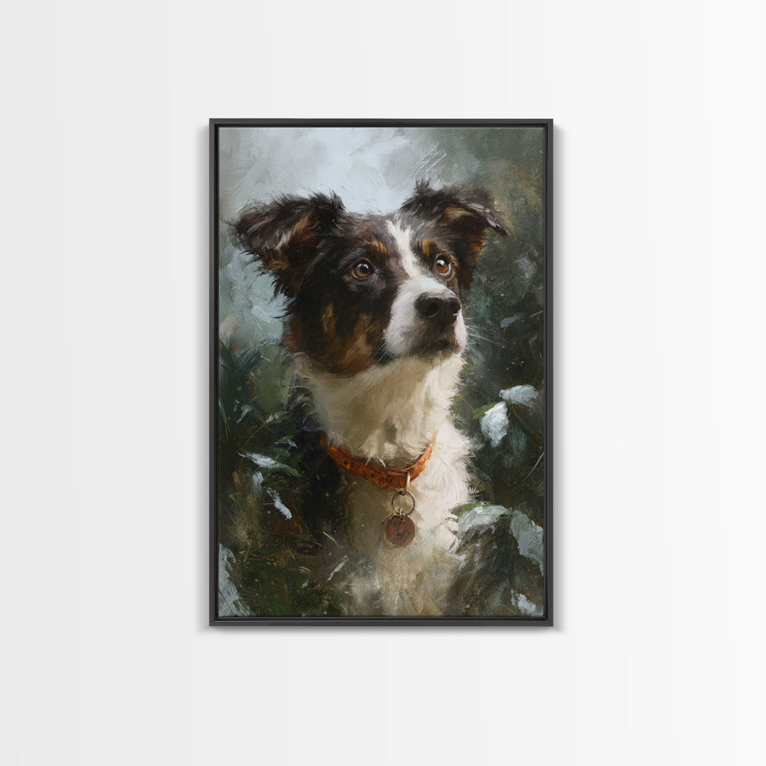 Dog Portrait with Painterly Collar and Loyal Framed Canvas Print, Animal Art, Oil Painting, Living Room Decor, Creature, ANI-2x3-69