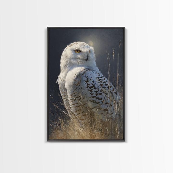 Owl with Moonlit Feathers and Celestial Accents Canvas Print, Animal Art, Print, Living Room Decor, Fine Art, Creature, ANI-2x3-71