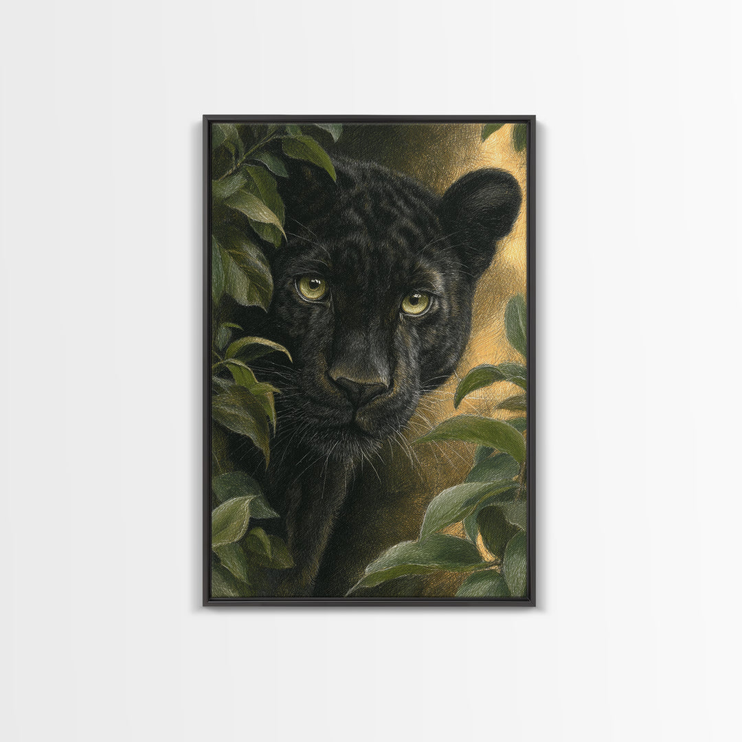 Dramatic Black Panther Emerging from Deep Jungle Canvas Print, Animal Art, Print, Living Room Decor, Abstract Art, Creature, ANI-2x3-86