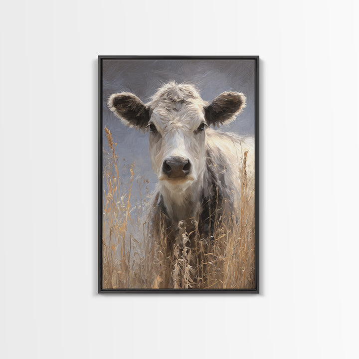 Gentle Cow Portrait Framed Canvas Print, Animal Art, Nursery Wall Art, Living Room Decor, Fine Art, Creature, Trendy Wall Art, ANI-2x3-87