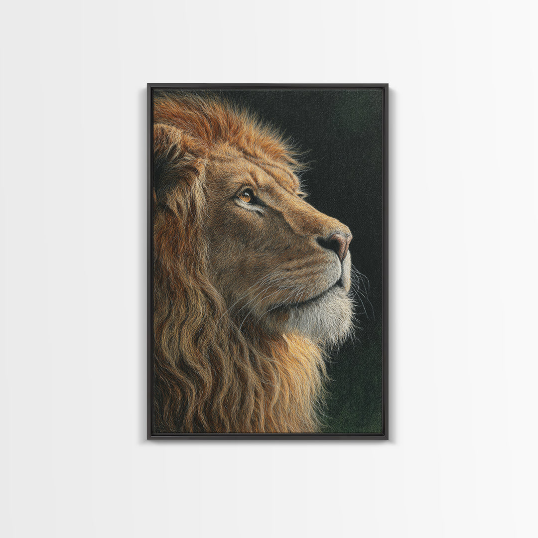 Regal Lion Profile Framed Canvas Print, Animal Art, Nursery Wall Art, Living Room Decor, Watercolor Art, Creature, ANI-2x3-89