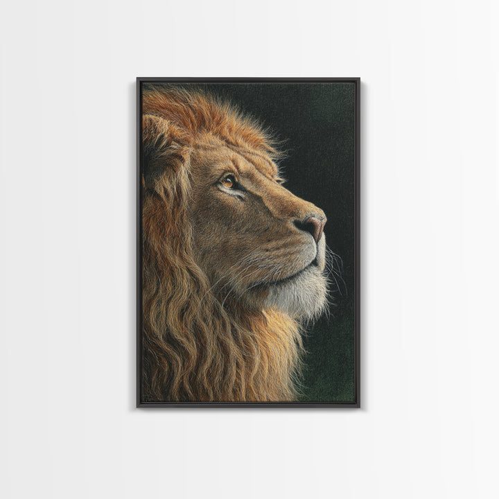 Regal Lion Profile Framed Canvas Print, Animal Art, Nursery Wall Art, Living Room Decor, Watercolor Art, Creature, ANI-2x3-89