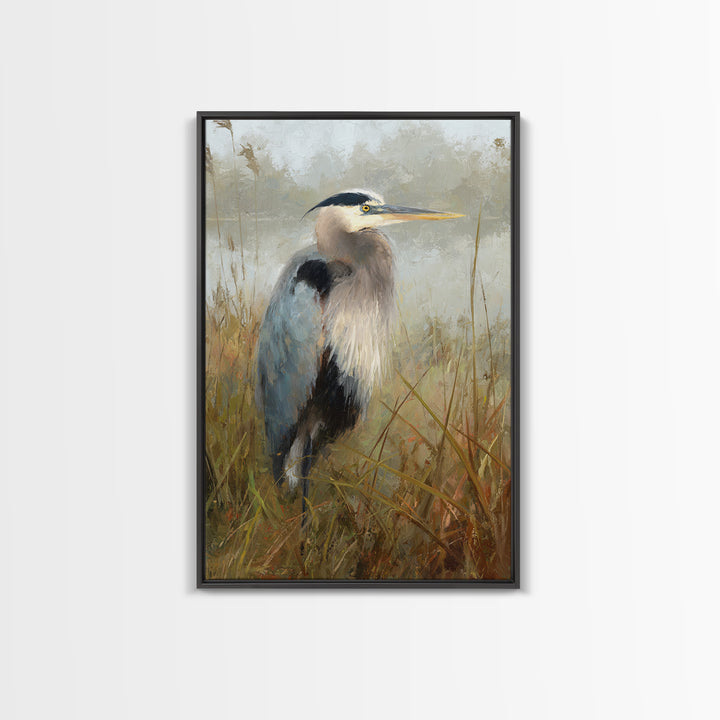 Blue Heron Standing Canvas Print, Animal Art, Digital Print, Living Room Decor, Fine Art, Creature, Colorful Wall Art, ANI-2x3-91