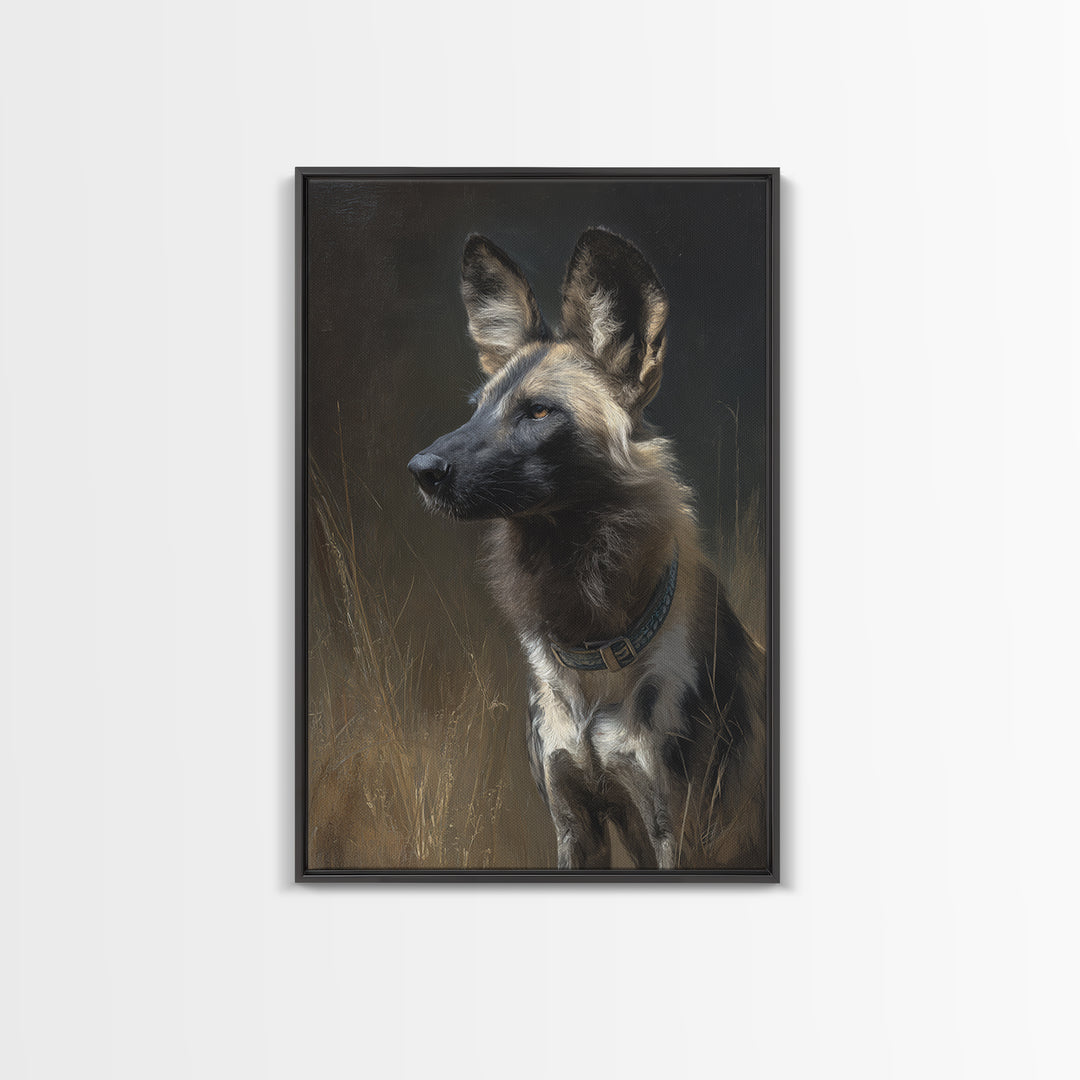 Dog Portrait with Painterly Collar and Loyal Framed Canvas Print, Animal Art, Oil Painting, Living Room Decor, Creature, ANI-2x3-93