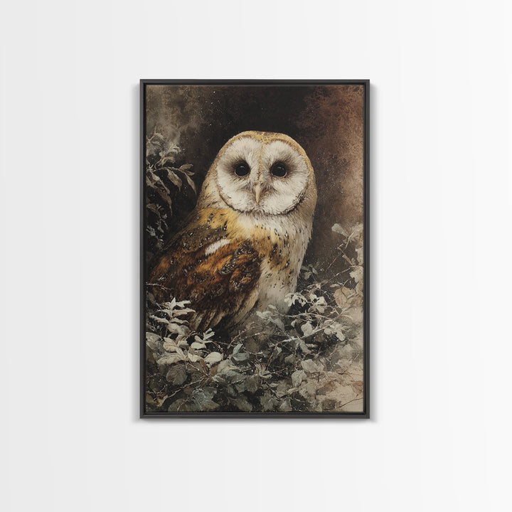 Owl with Moonlit Feathers and Celestial Accents Canvas Print, Animal Art, Printable Art, Living Room Decor, Oil Painting, ANI-2x3-95