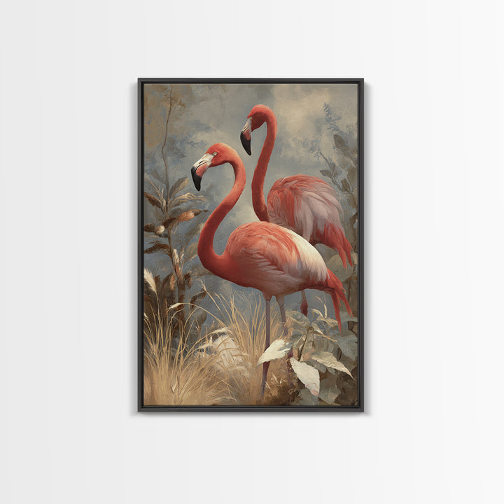 Flamingo Pair in Elegant Coral and Cream Canvas Print, Animal Art, Nursery Decor, Living Room Decor, Fine Art, Creature, ANI-2x3-99