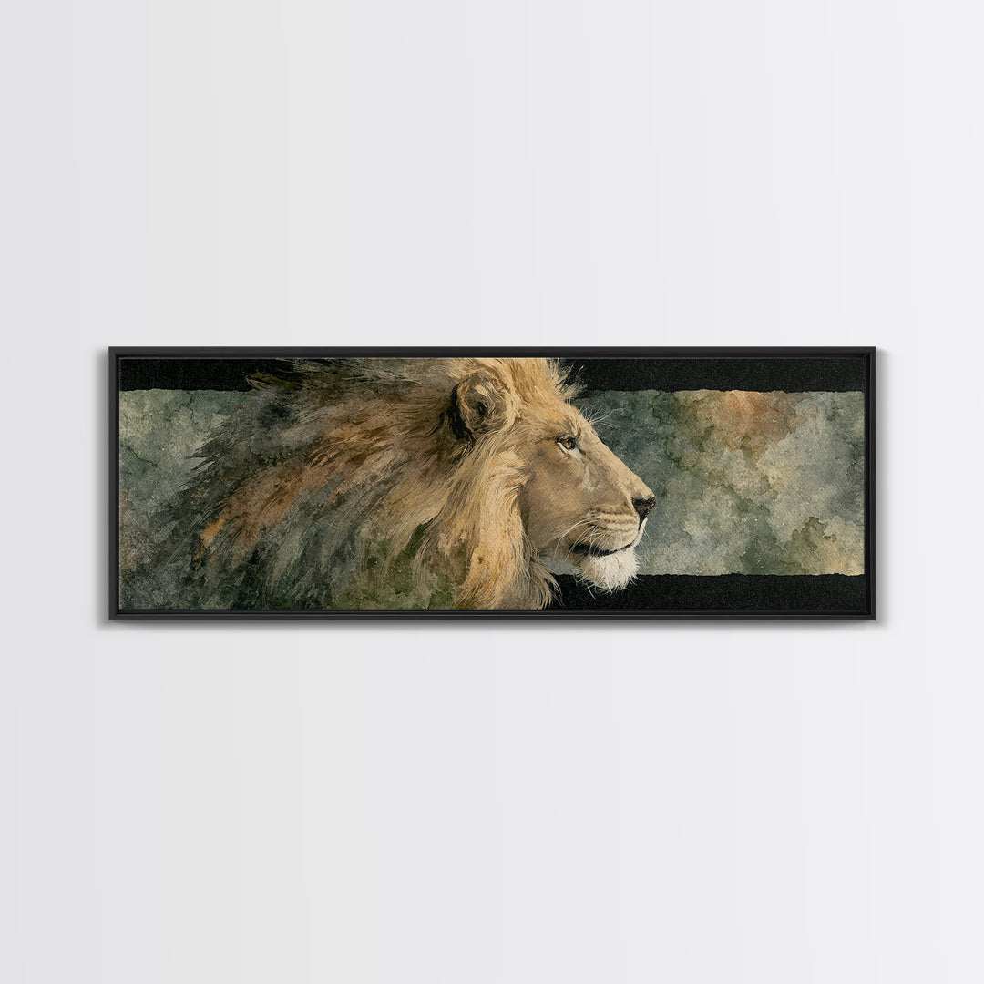 Regal Lion Profile Framed Canvas Print, Animal Art, Art Deco, Living Room Decor, Creature, Cat Art, Safari Nursery Decor, ANI-3x1-1