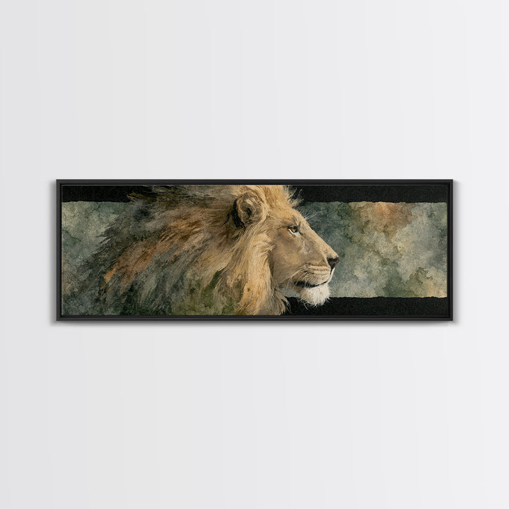 Regal Lion Profile Framed Canvas Print, Animal Art, Art Deco, Living Room Decor, Creature, Cat Art, Safari Nursery Decor, ANI-3x1-1