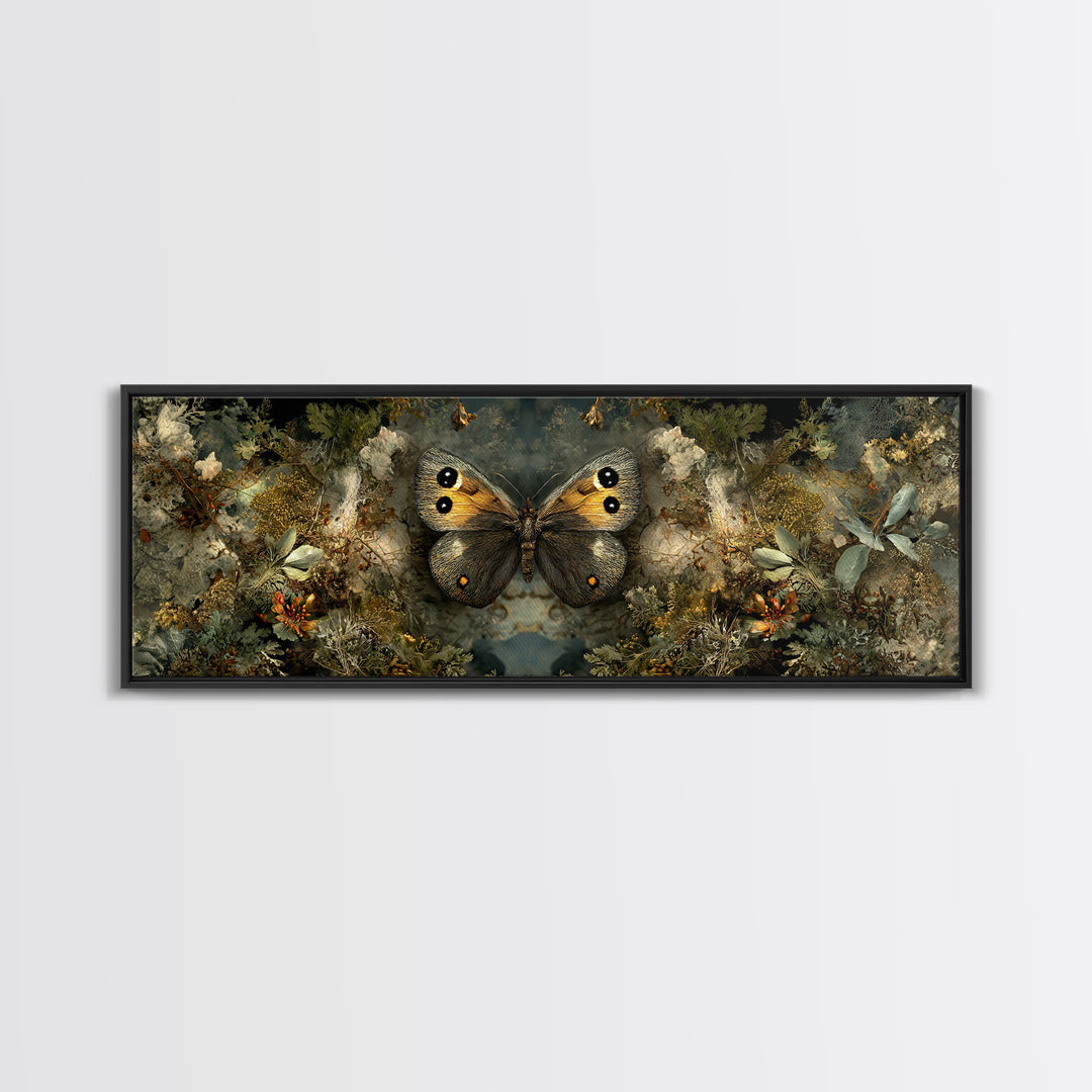 Butterfly Specimen Composition Framed Canvas Print, Animal Art, Trendy Wall Art, Living Room Decor, Fine Art, Creature, ANI-3x1-15