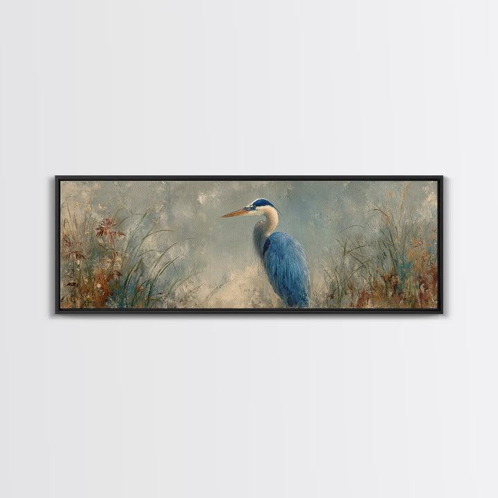 Blue Heron Standing Canvas Print, Animal Art, Gallery Decor, Living Room Decor, Fine Art, Creature, Contemporary Art, ANI-3x1-3