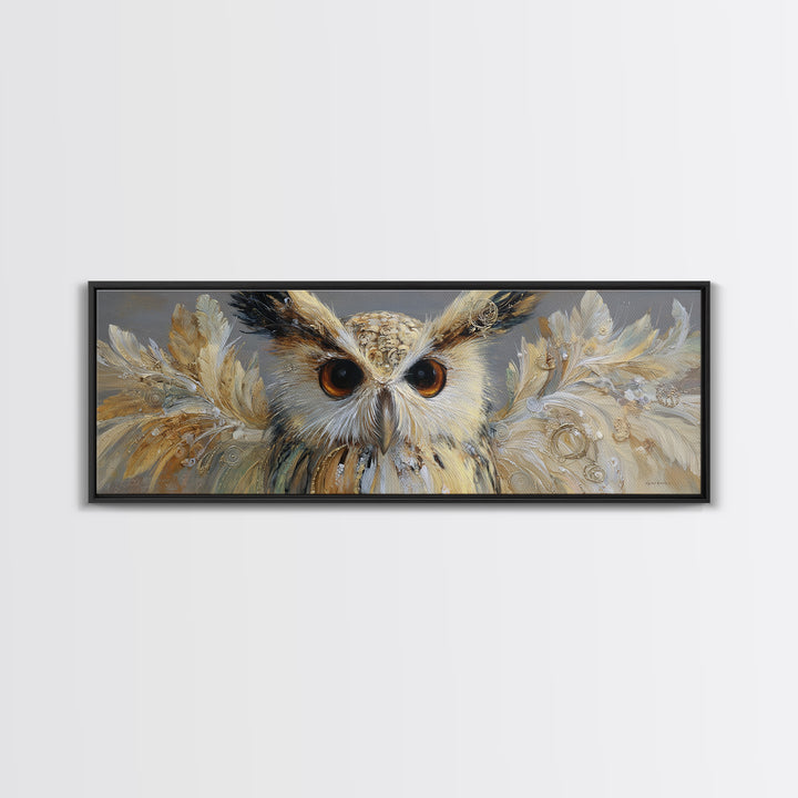 Owl with Moonlit Feathers and Celestial Accents Canvas Print, Animal Art, Luxury Decor, Living Room Decor, Abstract Art, ANI-3x1-31
