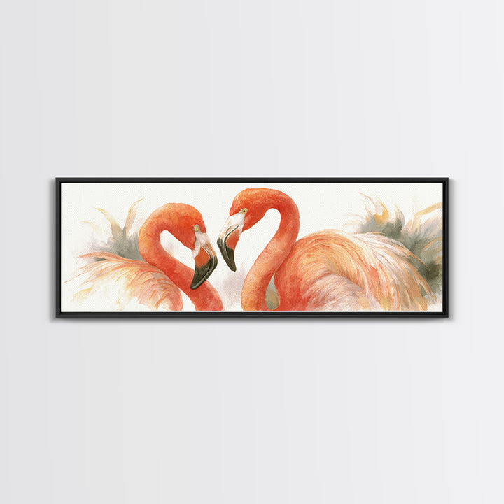 Flamingo Pair in Elegant Coral and Cream Canvas Print, Animal Art, Art Print, Living Room Decor, Creature, Digital Art, ANI-3x1-35