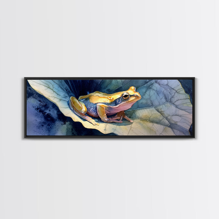 Frog on a Lotus Leaf Canvas Print, Animal Art, Downloadable Art, Living Room Decor, Fine Art, Creature, Minimalist Decor, ANI-3x1-36