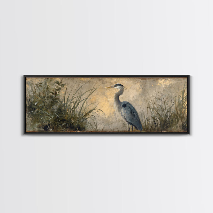 Blue Heron Standing Framed Canvas Print, Animal Art, Decor, Living Room Decor, Fine Art, Creature, Digital Print, Printable Art, ANI-3x1-51