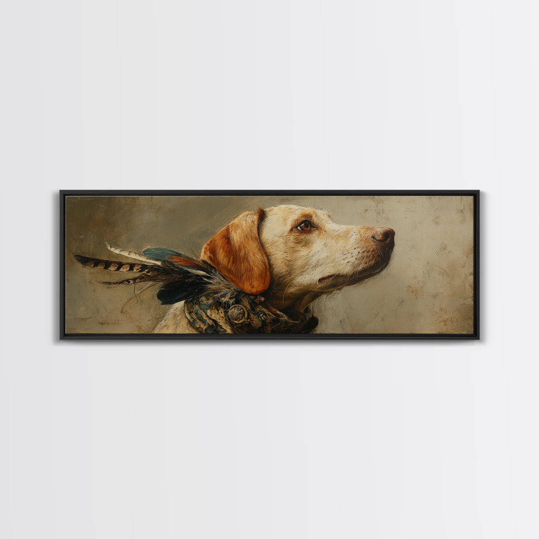 Dog Portrait with Painterly Collar and Loyal Framed Canvas Print, Animal Art, Nursery, Living Room Decor, Fine Art, Creature, ANI-3x1-53