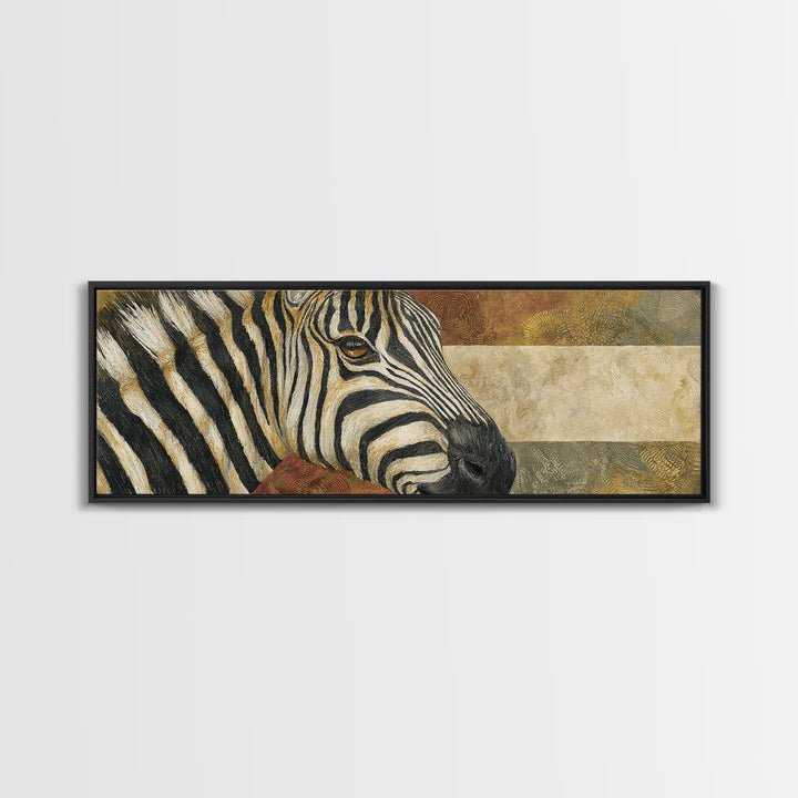 Zebra Portrait with Bold Graphic Stripe Pattern Framed Canvas Print, Animal Art, Living Room Decor, Fine Art, Creature, ANI-3x1-57