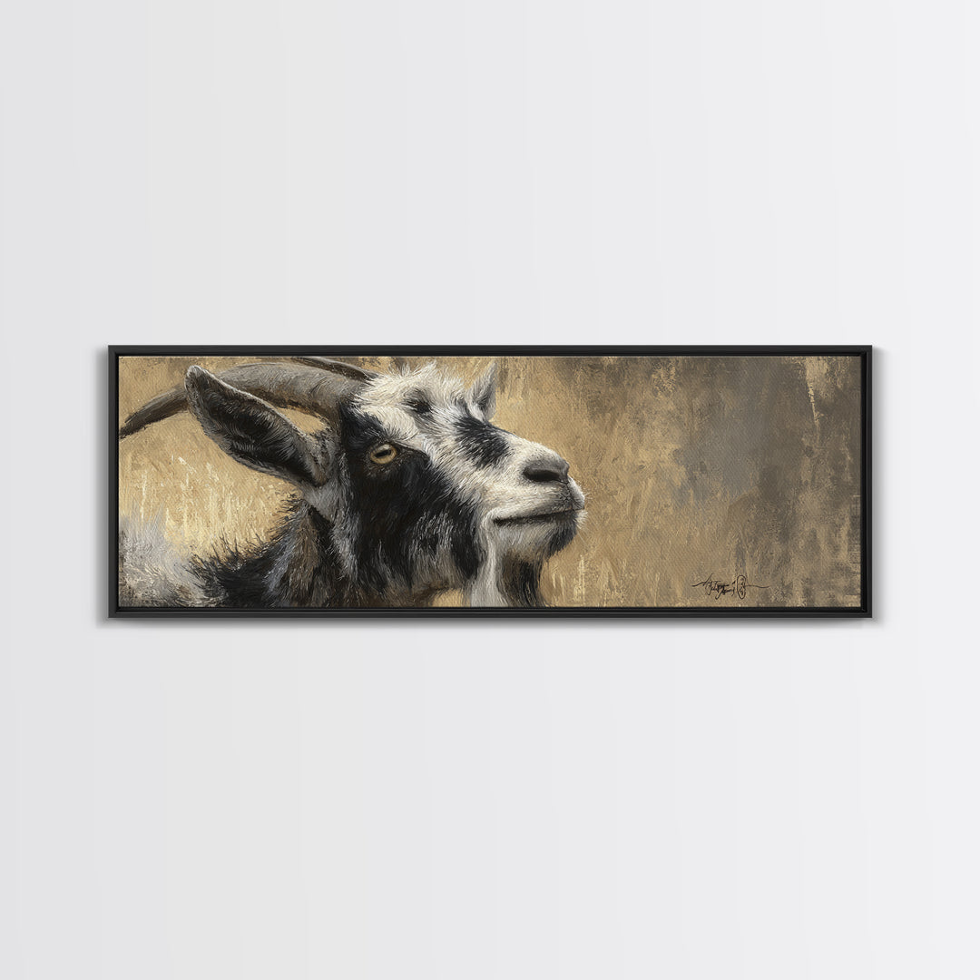Goat Portrait with Rustic Folk Art Personality Canvas Print, Animal Art, Boho Wall Art, Living Room Decor, Oil Painting, ANI-3x1-61