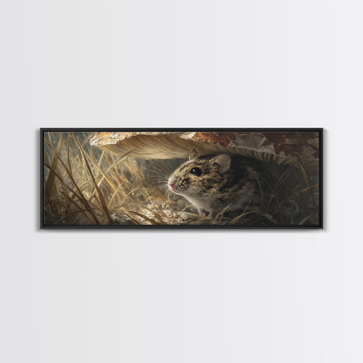 Tiny Field Mouse Framed Canvas Print, Animal Art, Digital Print, Living Room Decor, Oil Painting, Creature, Colorful Wall Art, ANI-3x1-74