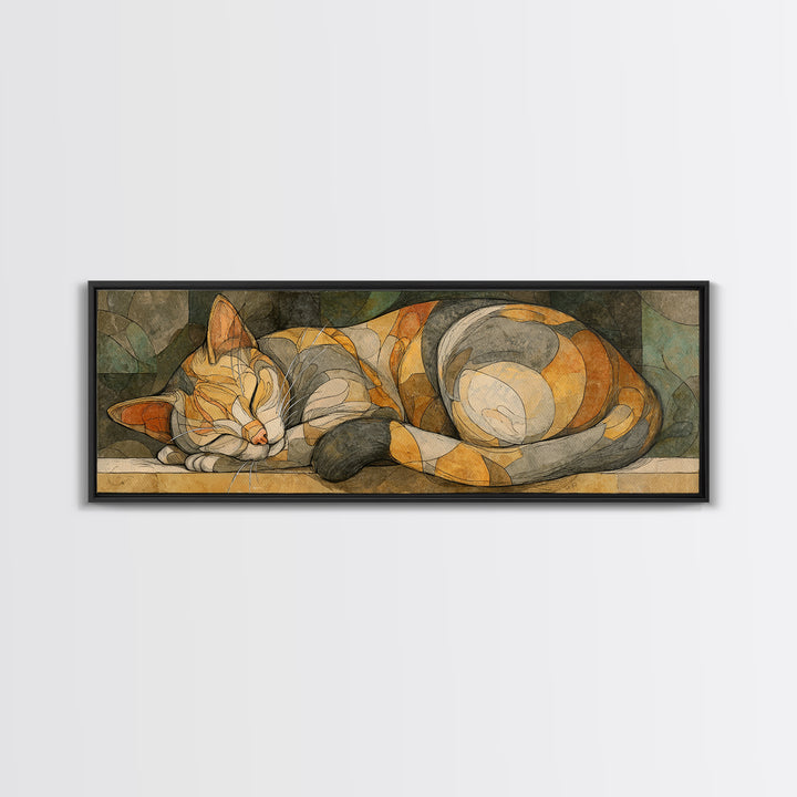 Sleeping Cat Curled Canvas Print, Animal Art, Home Decor, Living Room Decor, Fine Art, Creature, Art Deco, Original Art, ANI-3x1-76