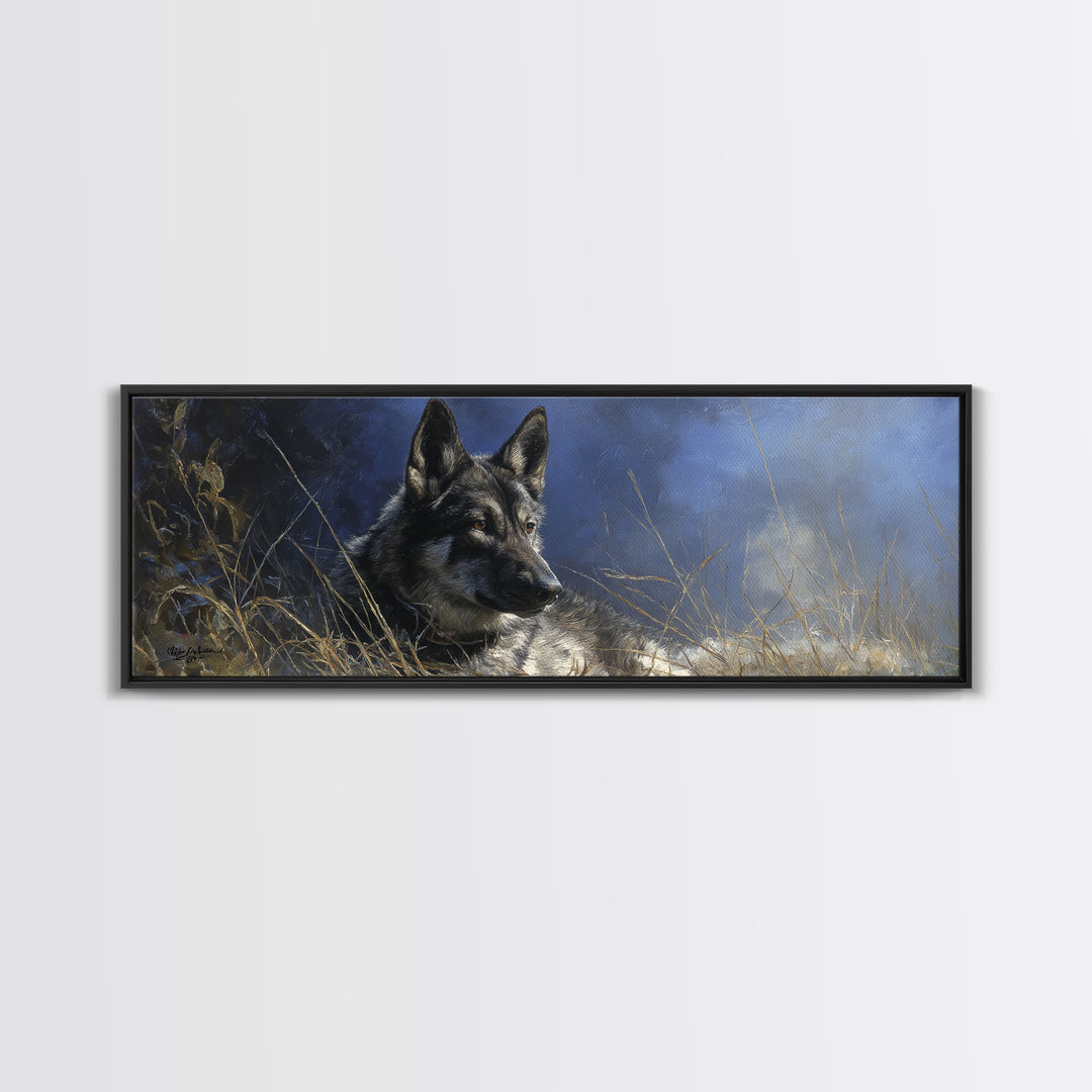 Dog Portrait with Painterly Collar and Loyal Framed Canvas Print, Animal Art, Nursery, Living Room Decor, Fine Art, Creature, ANI-3x1-77