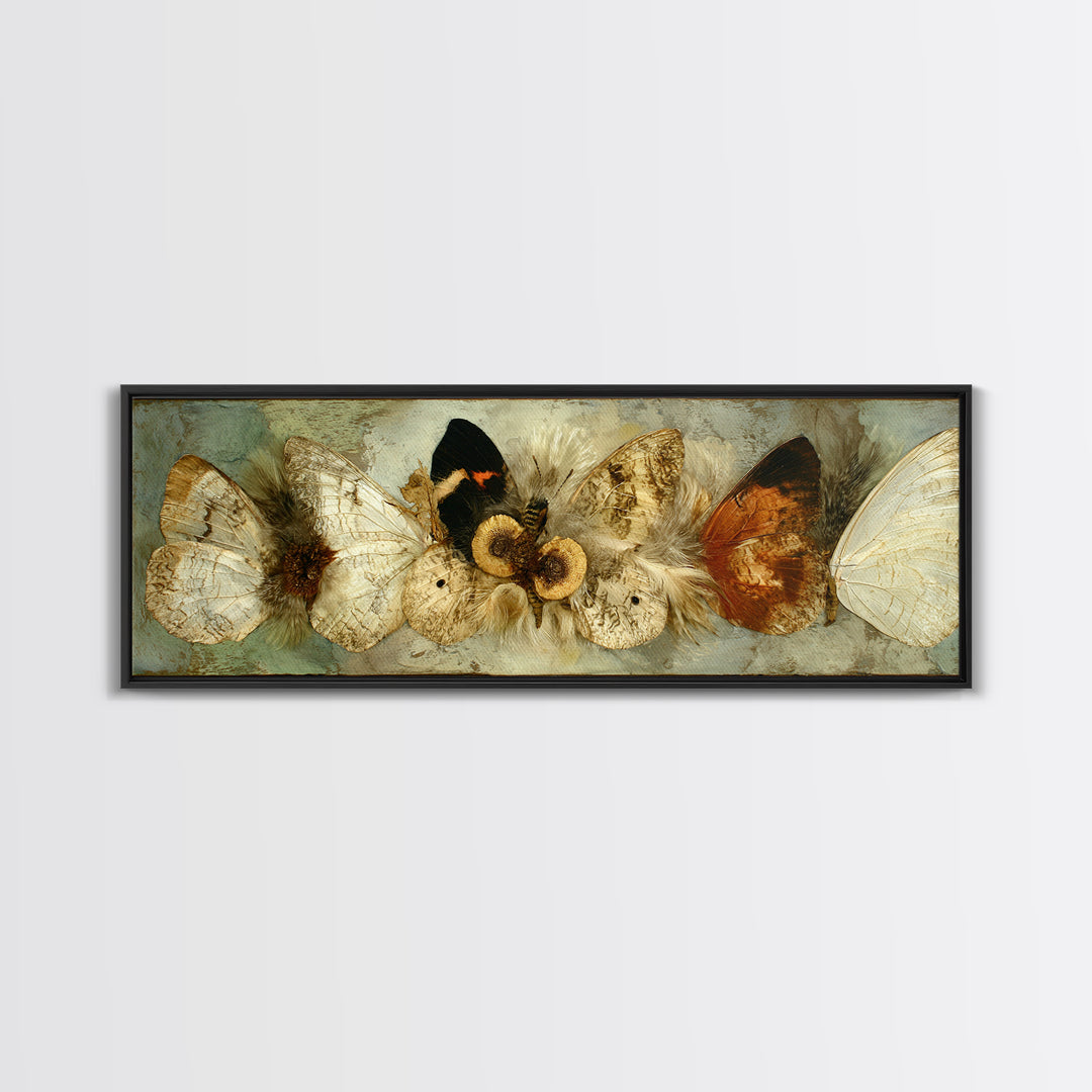 Butterfly Specimen Composition Framed Canvas Print, Animal Art, Digital Art, Living Room Decor, Creature, Farmhouse Decor, ANI-3x1-87