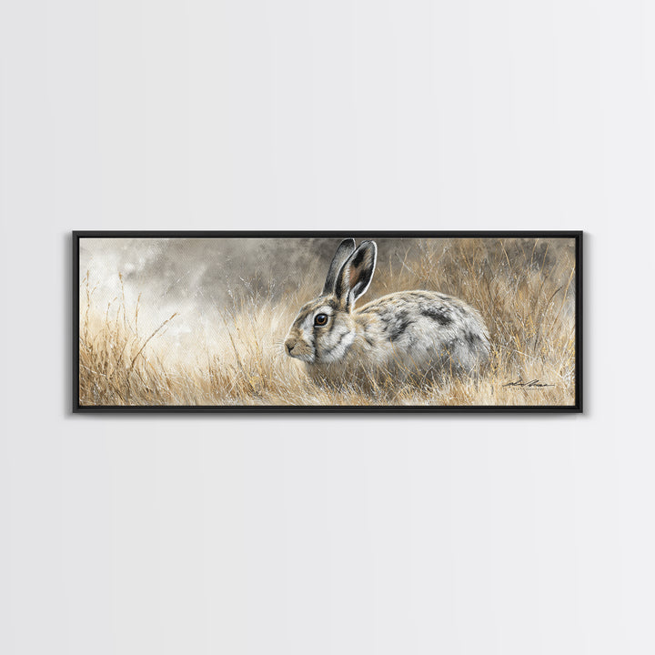 Curious Rabbit in a Soft Watercolor Meadow Canvas Print, Animal Art, Downloadable Art, Living Room Decor, Oil Painting, ANI-3x1-93