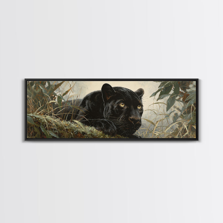 Dramatic Black Panther Emerging from Deep Jungle Canvas Print, Animal Art, Printable Art, Living Room Decor, Watercolor Art, ANI-3x1-94