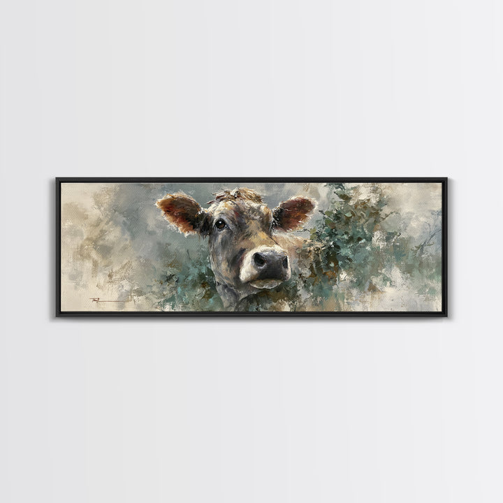 Gentle Cow Portrait Canvas Print, Animal Art, Textured Painting, Living Room Decor, Fine Art, Creature, Printable Wall Art, ANI-3x1-95