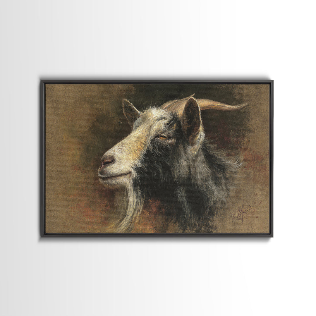 Goat Portrait with Rustic Folk Art Personality Canvas Print, Animal Art, Nursery Decor, Living Room Decor, Fine Art, Creature, ANI-3x2-1