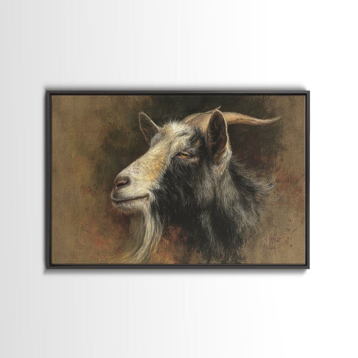 Goat Portrait with Rustic Folk Art Personality Canvas Print, Animal Art, Nursery Decor, Living Room Decor, Fine Art, Creature, ANI-3x2-1