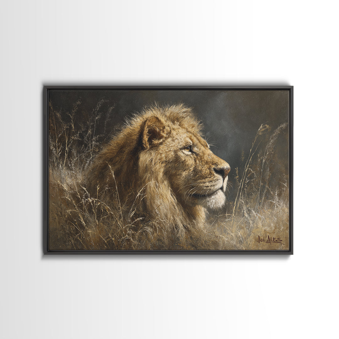 Regal Lion Profile Framed Canvas Print, Animal Art, Nursery Wall Art, Living Room Decor, Watercolor Art, Creature, ANI-3x2-13