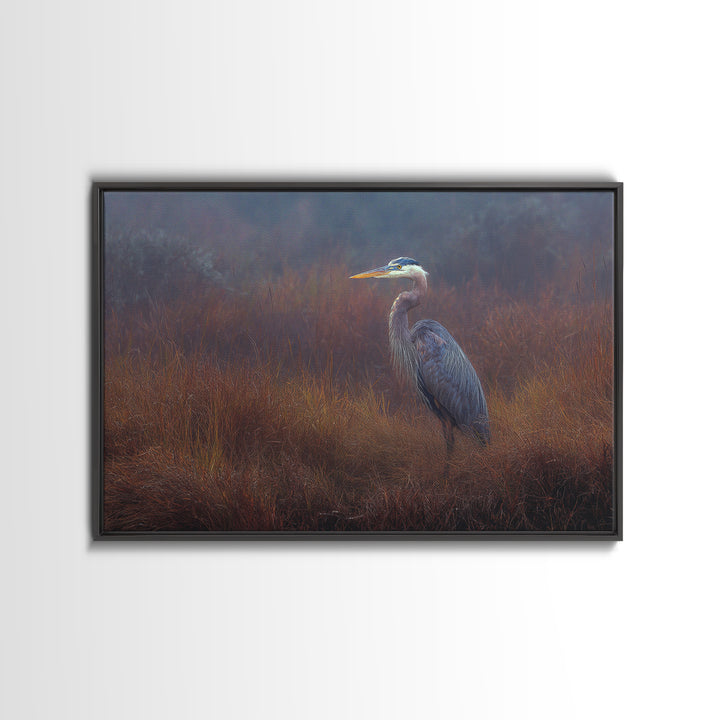 Blue Heron Standing Framed Canvas Print, Animal Art, Printable Wall Art, Living Room Decor, Fine Art, Creature, Boho Wall Art, ANI-3x2-15