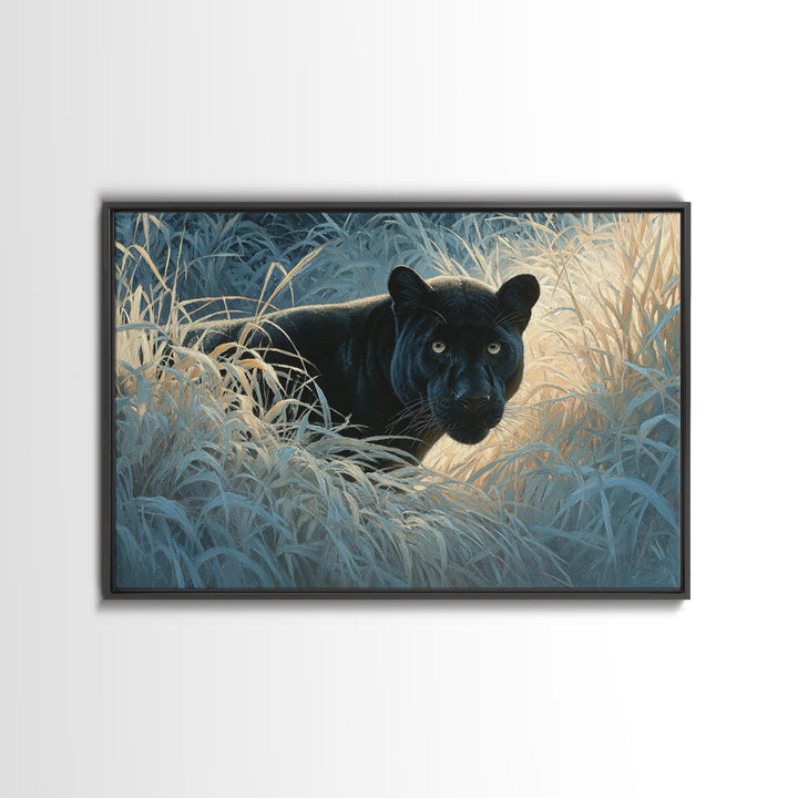 Dramatic Black Panther Emerging from Deep Jungle Canvas Print, Animal Art, Printable Art, Living Room Decor, Watercolor Art, ANI-3x2-34