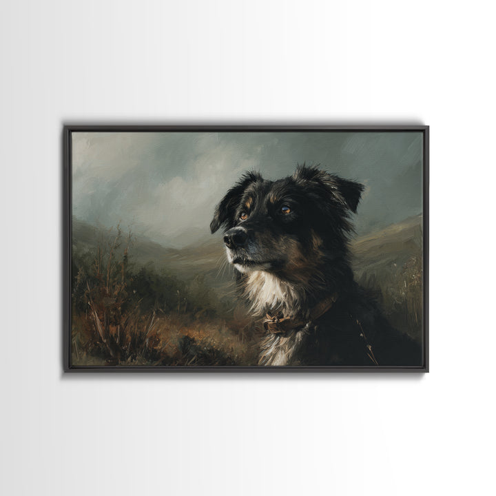 Dog Portrait with Painterly Collar and Loyal Framed Canvas Print, Animal Art, Boho Wall Art, Living Room Decor, Creature, ANI-3x2-41