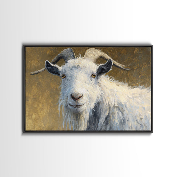 Goat Portrait with Rustic Folk Art Personality Canvas Print, Animal Art, Modern Wall Art, Living Room Decor, Fine Art, Creature, ANI-3x2-49