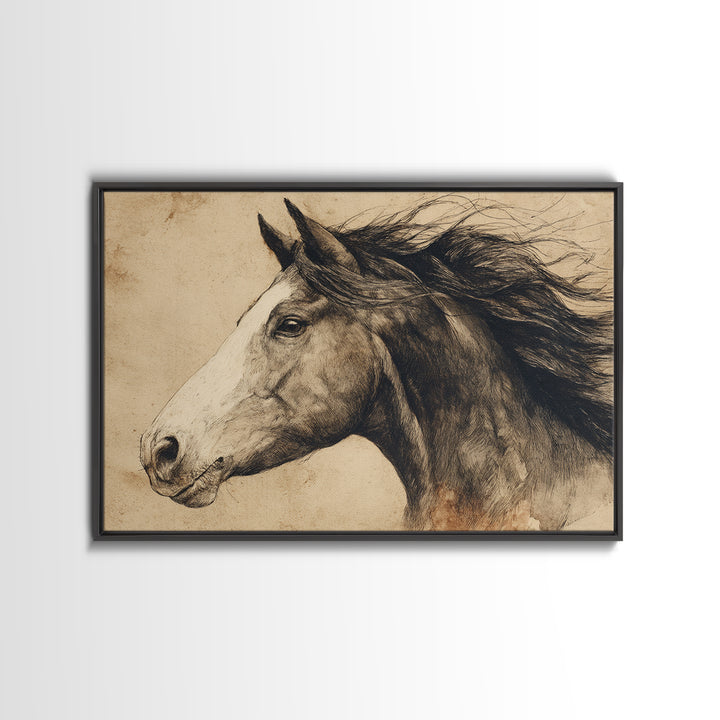 Majestic Horse Head Framed Canvas Print, Animal Art, Wall Decor, Living Room Decor, Oil Painting, Creature, Nursery Wall Art, ANI-3x2-55