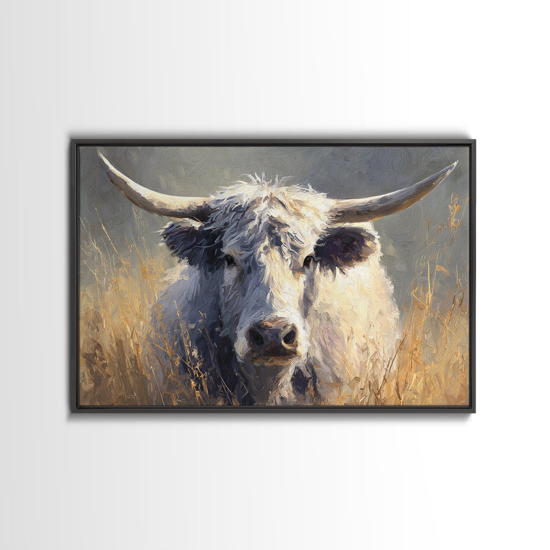 Gentle Cow Portrait Framed Canvas Print, Animal Art, Art Print, Living Room Decor, Fine Art, Creature, Digital Art, Printable, ANI-3x2-59