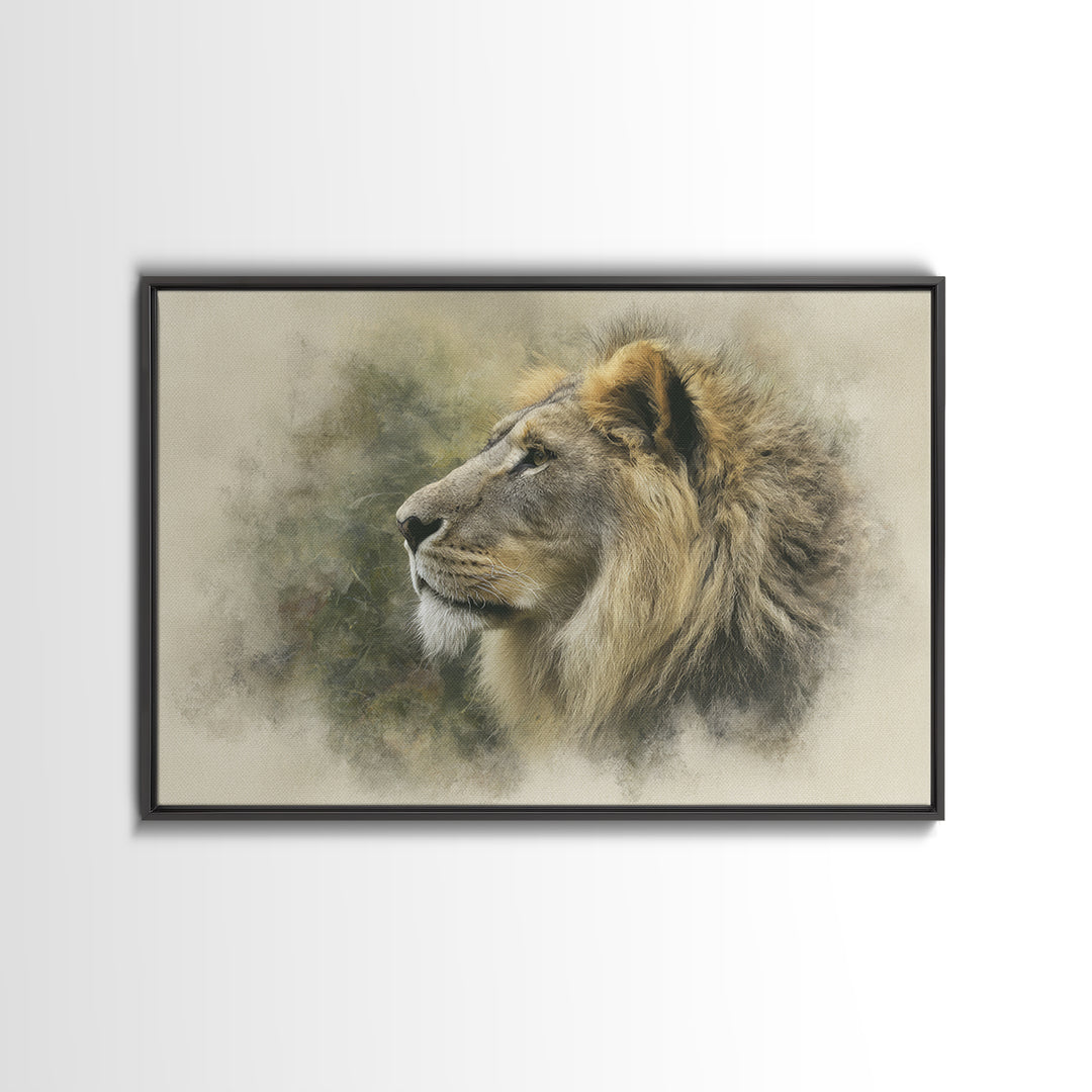 Regal Lion Profile Canvas Print, Animal Art, Living Room Decor, Oil Painting, Creature, Fine Art Print, Statement Artwork, ANI-3x2-61