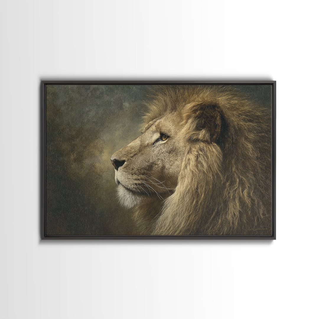 Regal Lion Profile Framed Canvas Print, Animal Art, Safari Nursery Decor, Living Room Decor, Fine Art, Creature, ANI-3x2-85