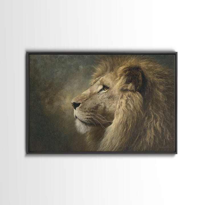 Regal Lion Profile Framed Canvas Print, Animal Art, Safari Nursery Decor, Living Room Decor, Fine Art, Creature, ANI-3x2-85