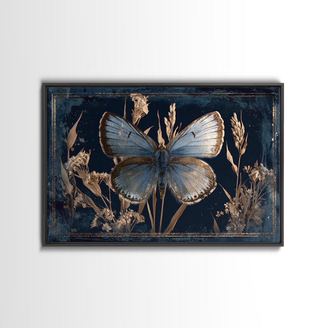 Butterfly Specimen Composition Framed Canvas Print, Animal Art, Minimalist Decor, Living Room Decor, Fine Art, Creature, ANI-3x2-99